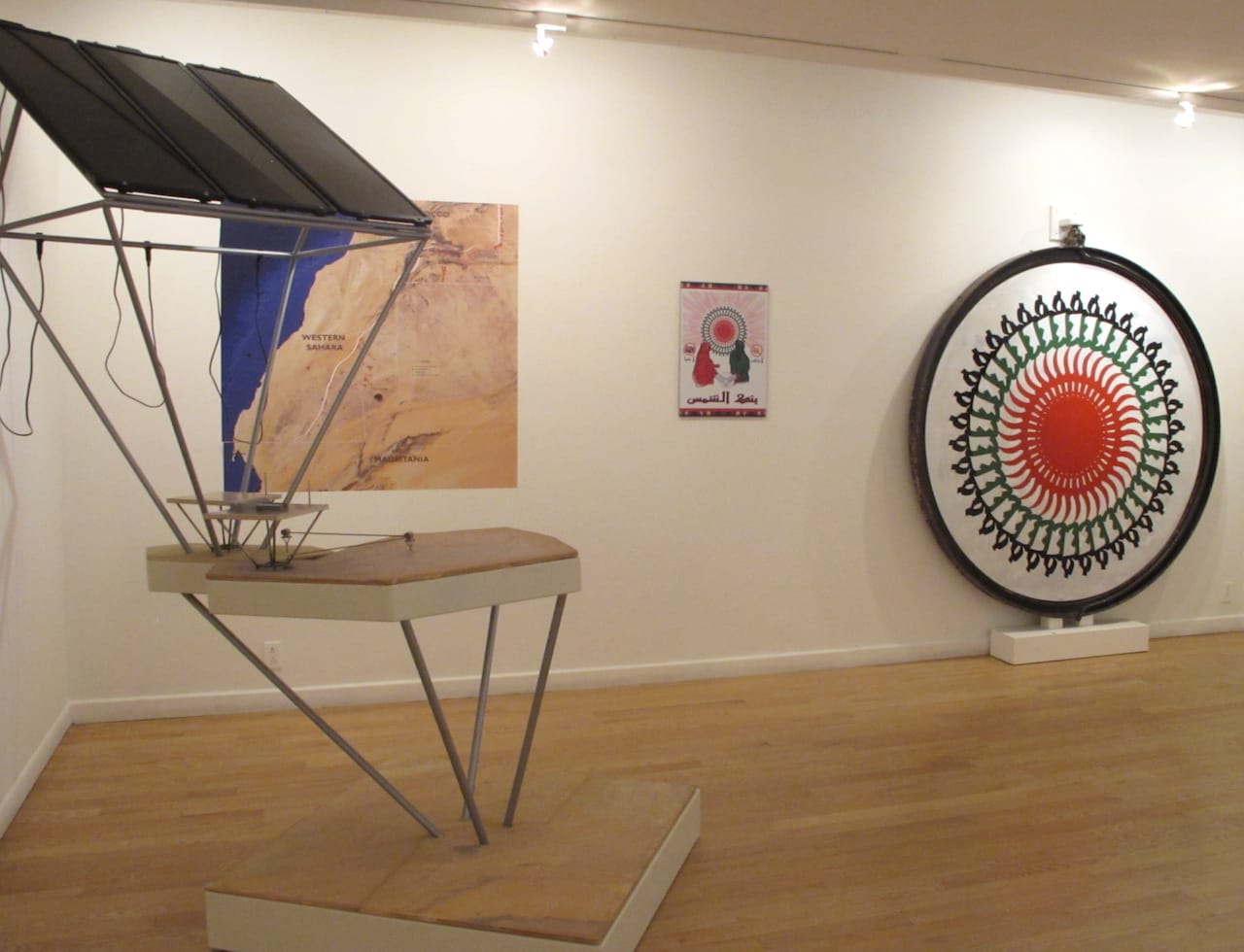 An installation view of "The Potential Project" featuring "The Bank of the Sun"