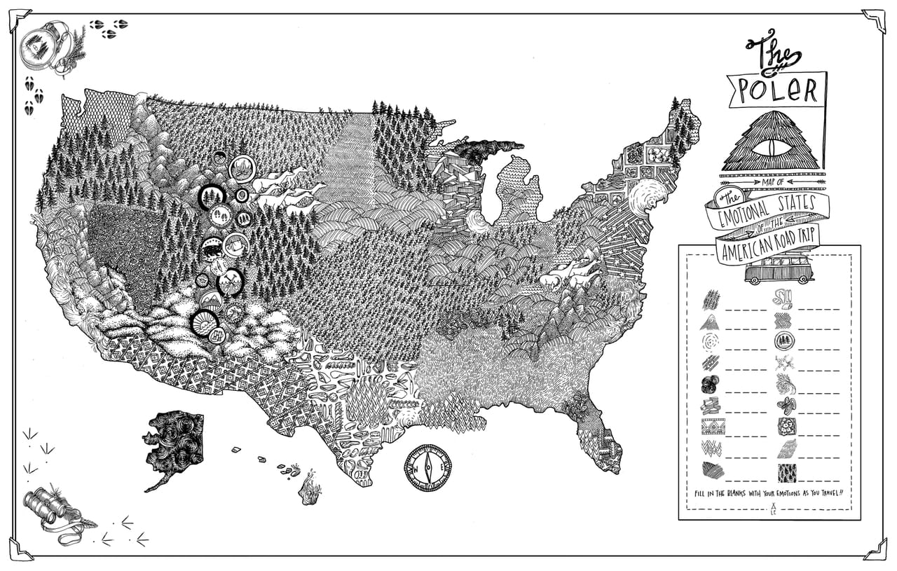 Lucy Engelman, "The Emotional States of the American Roadtrip" (2012) (By Lucy Engelman from 'Mind the Map,' © Gestalten 2015)