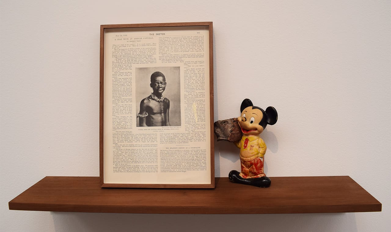 Minerva Cuervas, "A chat with a cannibal" (2015), graphic and found objects