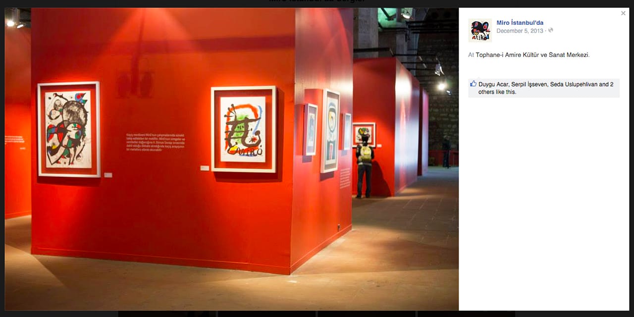 Installation view of 'Miró in Istanbul' at Tophane-i Amire Culture and Arts Center (screenshot via Facebook)