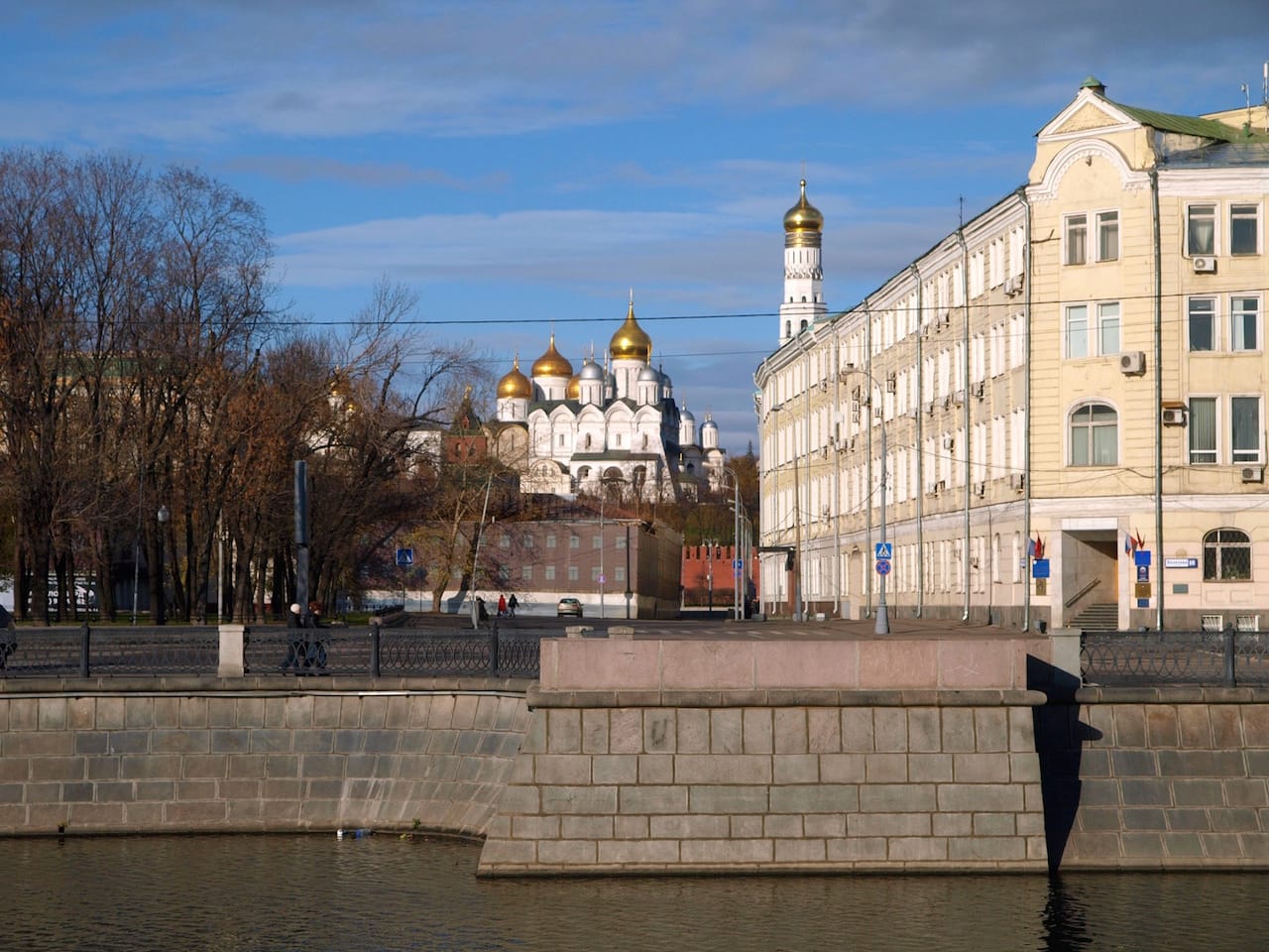 A view of Bolotnaya Square with the Kremlin in the distance Here, protesters were arrested the night before Vladimir Putin reassumed office in 2012. (Image via Wikimedia) 
