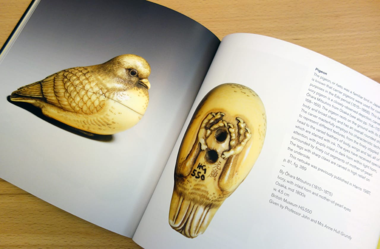 Pages from 'Netsuke: 100 Miniature Masterpieces from Japan' (photo of the book for Hyperallergic)