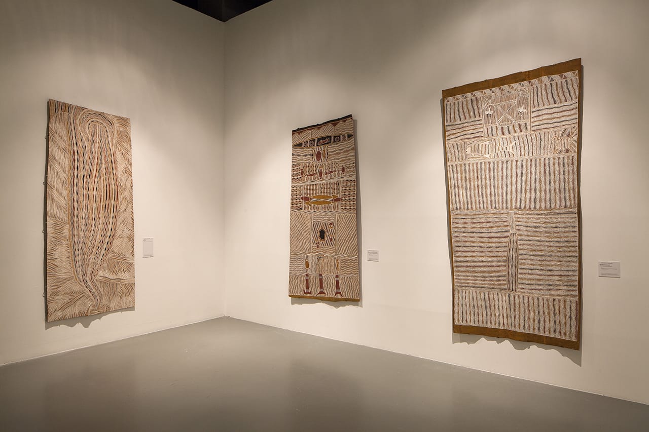 Installation view of Saltwater Yirrkala bark paintings (1998) at Istanbul Modern (photo by Sahir Ugur Eren) (click to enlarge)