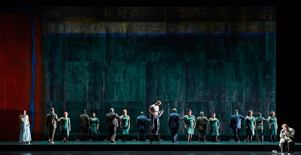 Left to right: Krisztina Szabó as Thisbe, Phillip Addis as Pyramus, and Owen McCausland as the Narrator in the Canadian Opera Company’s world premiere production of 'Pyramus and Thisbe' (with 'Lamento d’Arianna' and 'Il combattimento di Tancredi e Clorinda'), 2015 (photo by Michael Cooper) (all images courtesy Canadian Opera Company) (click to enlarge)