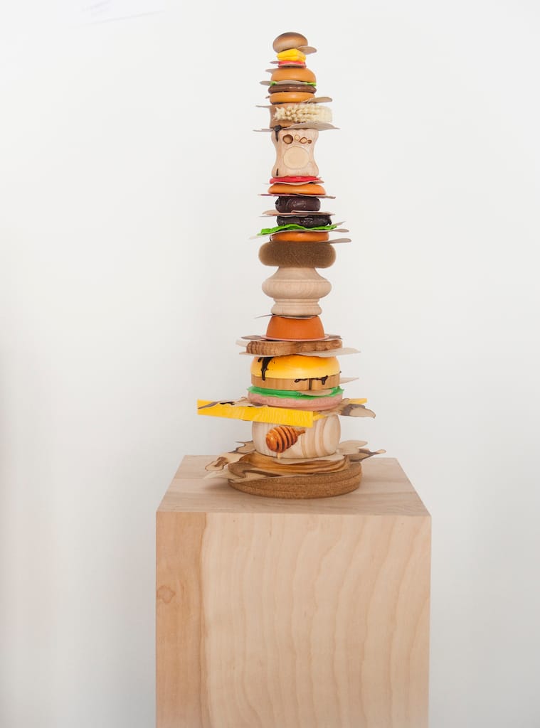 Teppei Kaneuji, "Muddy Stream from a Mug" (2009), wood, clippings of coffee stains and printed material, 27.56 x 27.56 inches (courtesy of the artist)