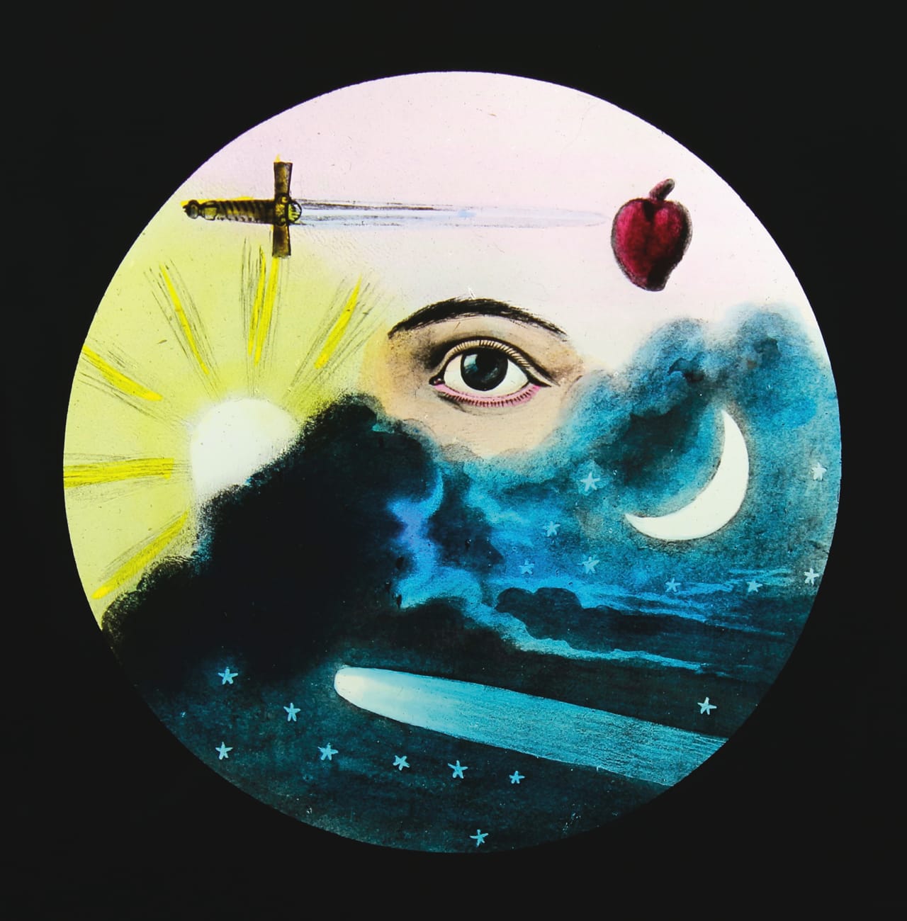 All-Seeing Eye of Deity, hand-colored magic lantern slide, Freemasons (1890–1900) (courtesy Webb Collection)