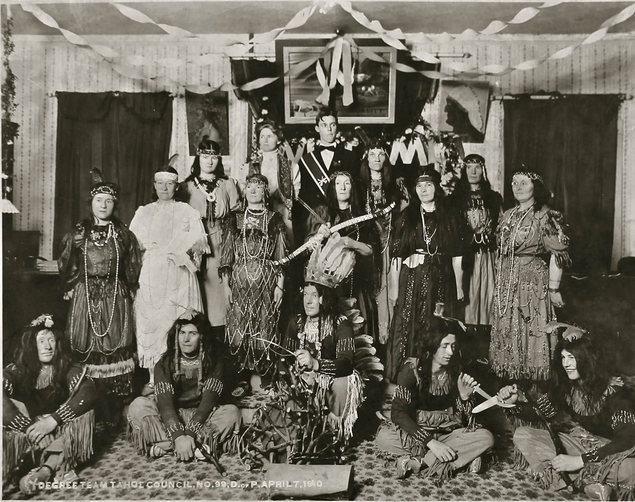 Improved Order of Red Men, Daughters of Pocahontas degree team, in ceremonial costumes, Tahoe Council No. 99, San Francisco (1910) (courtesy Webb Collection)