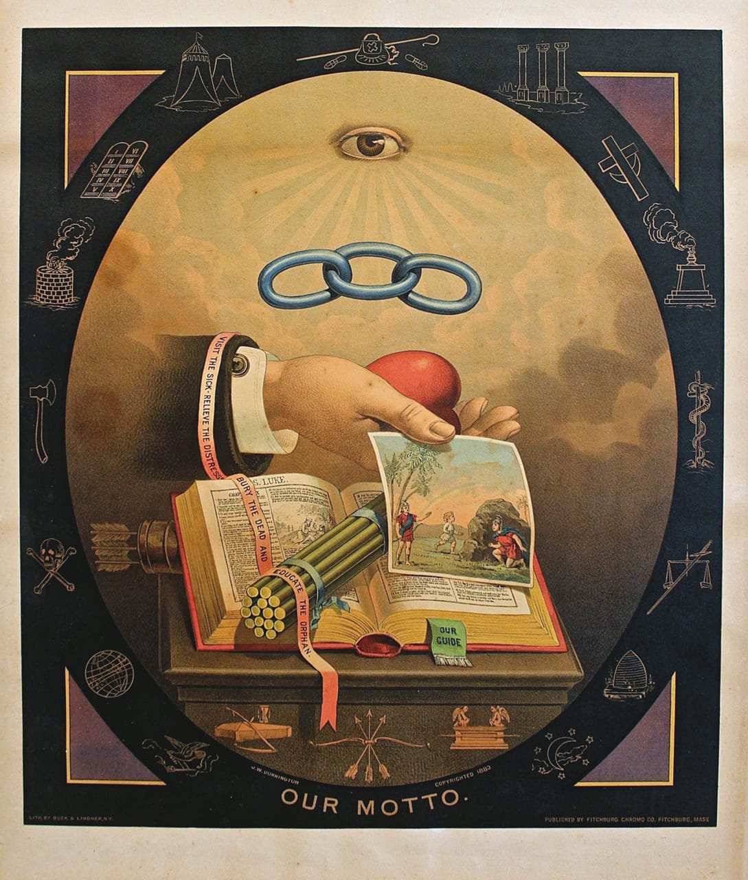 Independent Order of Odd Fellows, Our Motto (1883) J. W. Dorrington, artist; Buek & Lindner, lithographers, New York Chromolithograph, 26 × 21 in. (courtesy Webb Collection)
