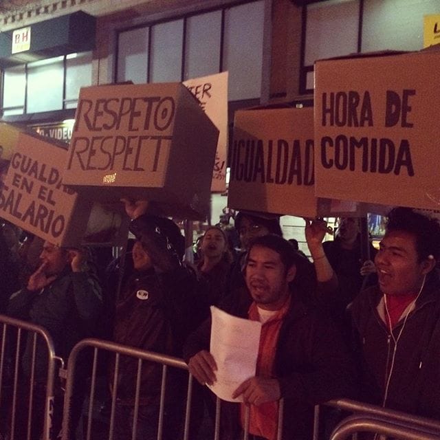 B&H workers demonstrating outside its Manhattan store (photo by @rrraquiii/Instagram)