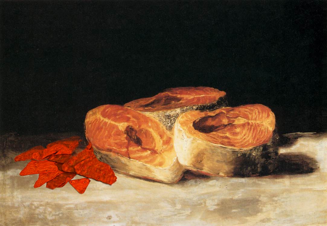 "Still Life with Salmon and Doritos" (after Francisco Goya)