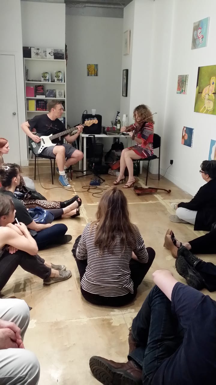 Performance during David Humphrey and Jennifer Coates' "Plush Onus" exhibition at Arts & Leisure, April 2015 (photo courtesy of Nick Lawrence)