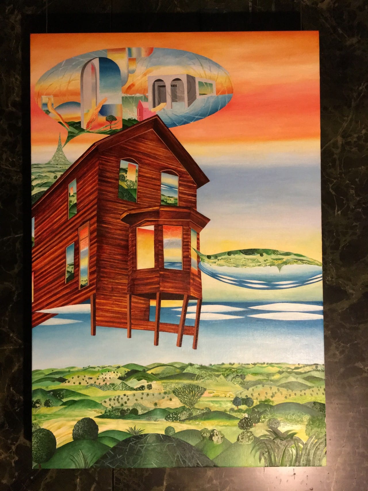 "Antigravity Exterior Crack-up Renovation," Oil on canvas