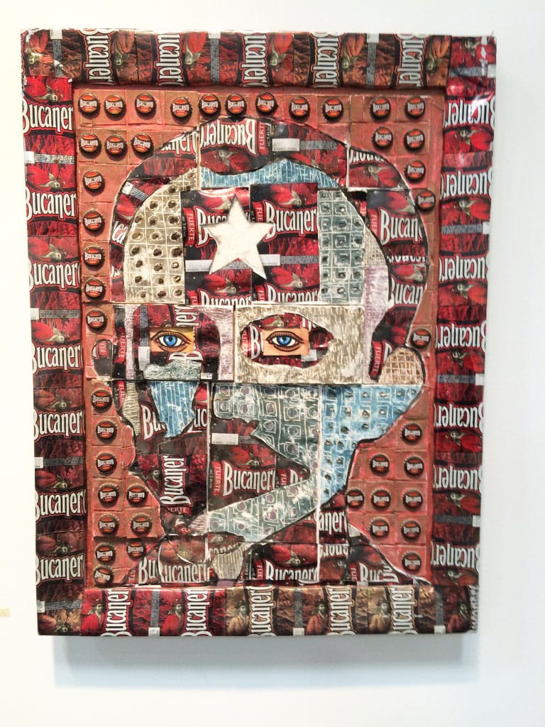 Joel Jover, "José Martí" (2008), mixed media: Bucanero beer cans, wood