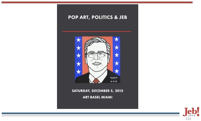 An announcement for Jeb Bush's "Pop Art" fundraiser (screen shot by the author) 