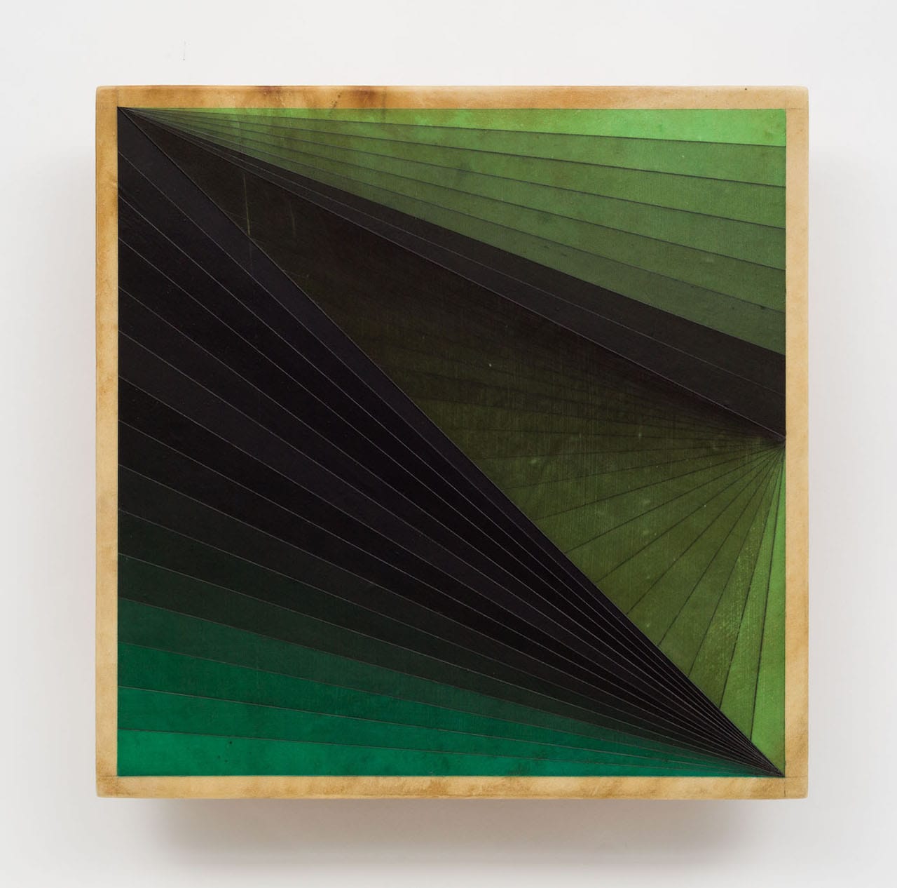 Jeffrey Gibson, "Under Cover" (2015), acrylic and graphite on rawhide over wood panel, 16 x 16 inches