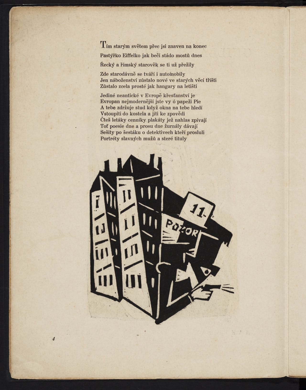 Josef Čapek, illustration for "Pásmo (Zone)" (1919) by Guillaume Apollinaire