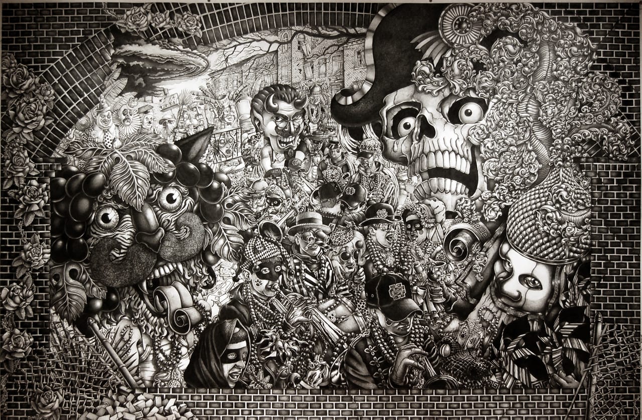 Michael Meads, "Ghosts Along the Levee: The Seniors’ Mardi Gras Parade at Holy Cross High School for Boys" (2012-13) (image courtesy Ogden Museum of Southern Art)