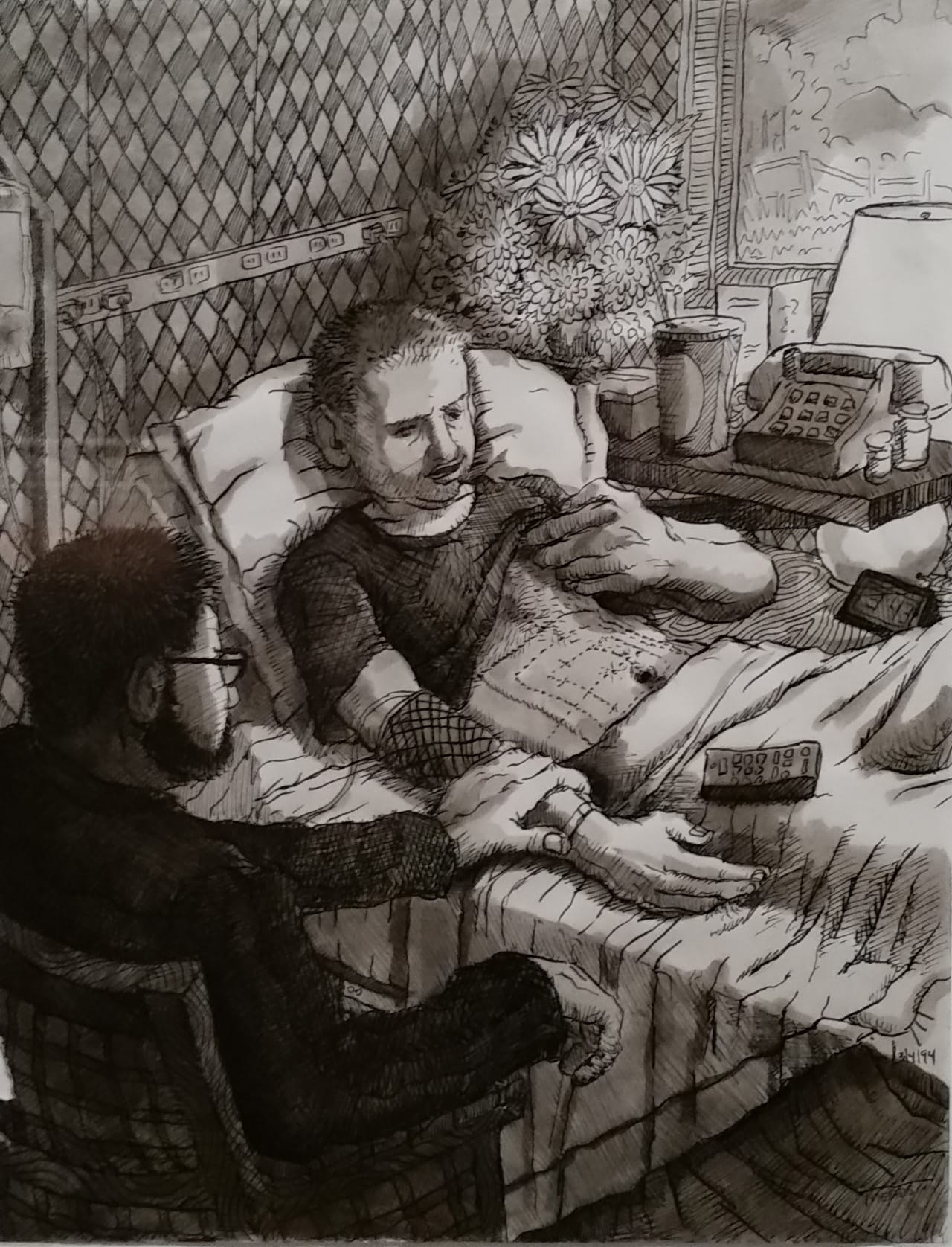 Michael Meads, "Visiting Colman in the hospital", 1994 (image courtesy the artist)