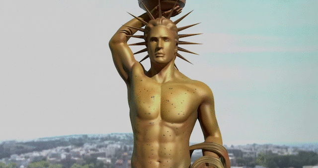 The proposed design for the Colossus of Rhodes (screenshot via YouTube, gif by Benjamin Sutton)