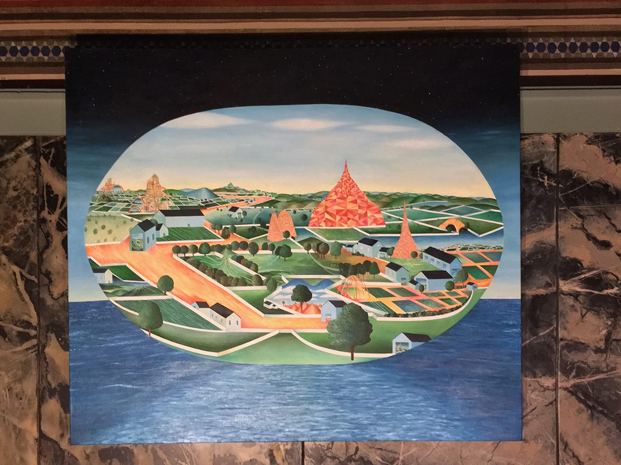 Jason Saager, "Altered Reflections from Off-world Settlement" (undated), oil on canvas (click to enlarge)