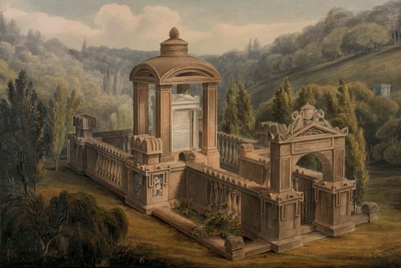 Painting by George Basevi of Eliza Soane's tomb, the design of which inspired the red telephone box in London (photo by Hugh Kelly, courtesy Sir John Soane's Museum)