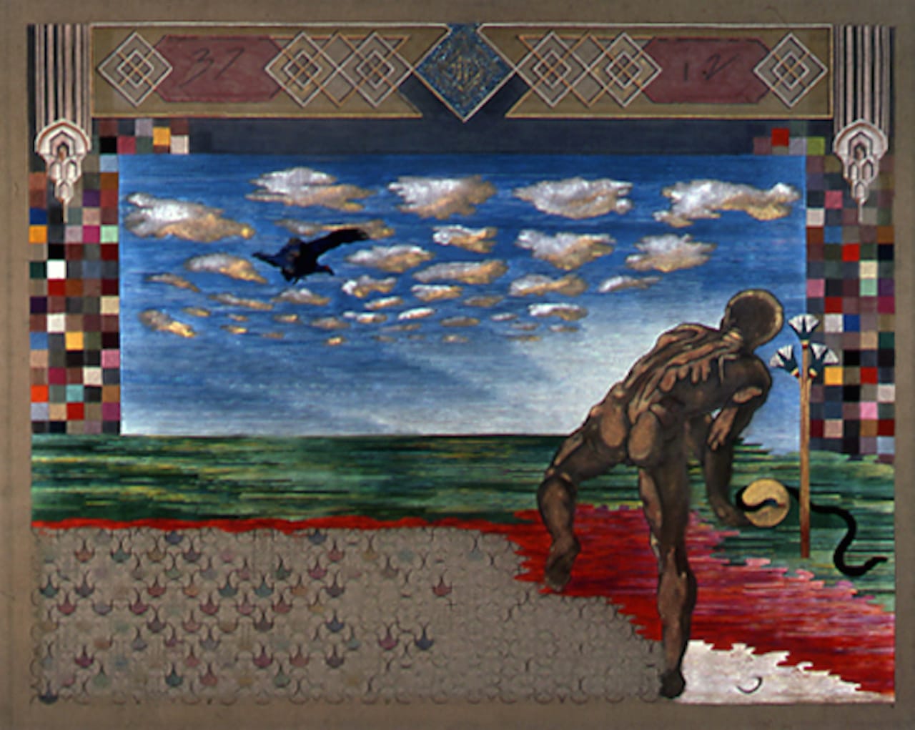 The Fifth Day, Thread and pigment on embroidery fabric (Provided by Visual AIDS)