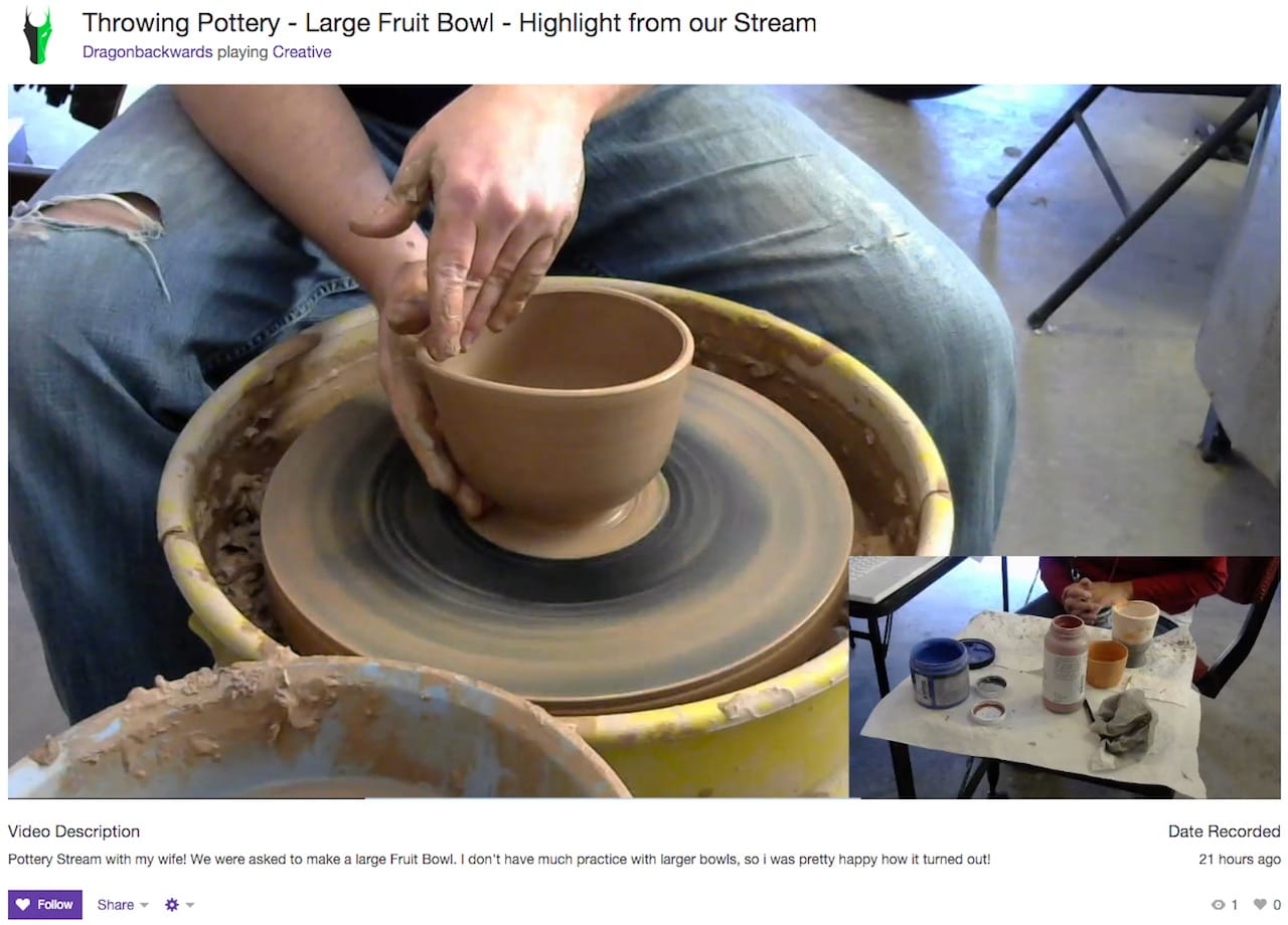 A live broadcast of pottery in the making on Twitch