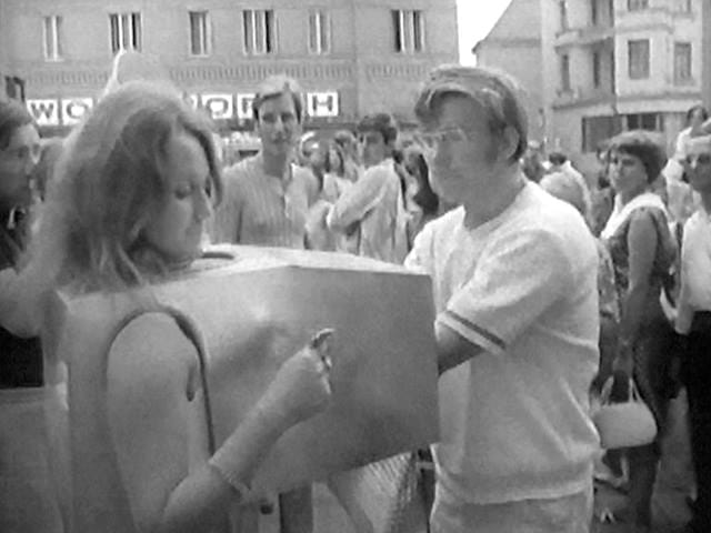 VALIE EXPORT, "Tapp und Tastkino (Touch Cinema)" (1968) (via facebook)