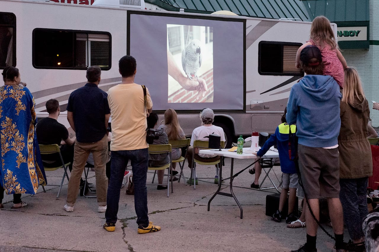 A “pop up” slideshow on the side of the RV.