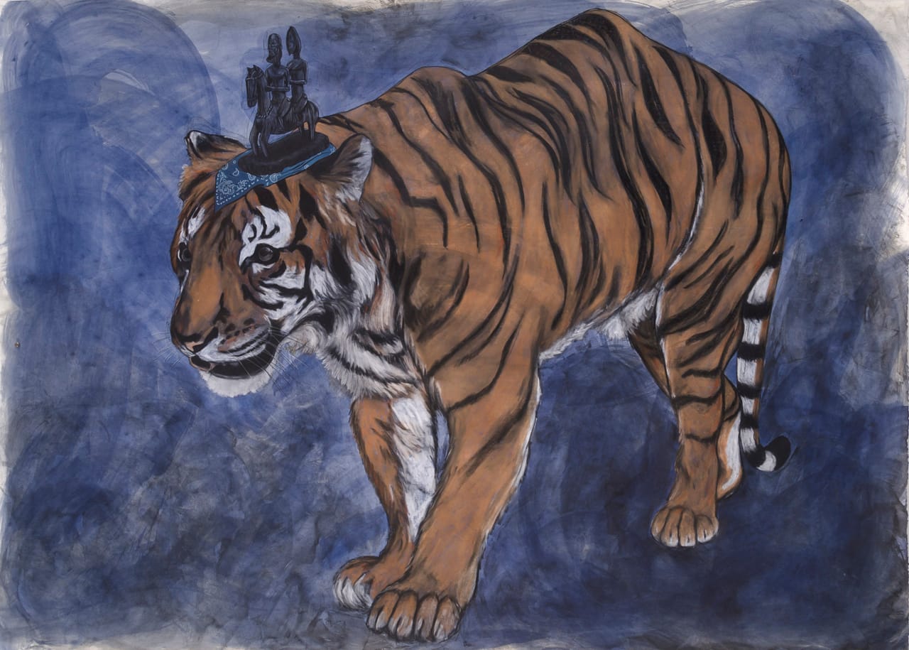 Robert Pruitt, "Riding Death" (2015), mixed media on paper, 60" x 84" (photo by Gene Ogami)