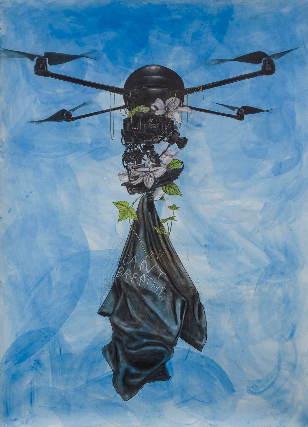 Robert Pruitt, "Archangel" (2015), mixed media on paper, 84" x 60" unframed (photo by Gene Ogami) (click to enlarge)