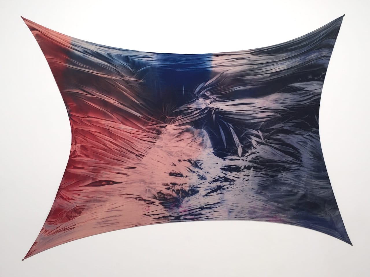 April Street, "Wandering Limb #14" (2015), acrylic on hosiery, reclaimed wood, 68 x 92 in.