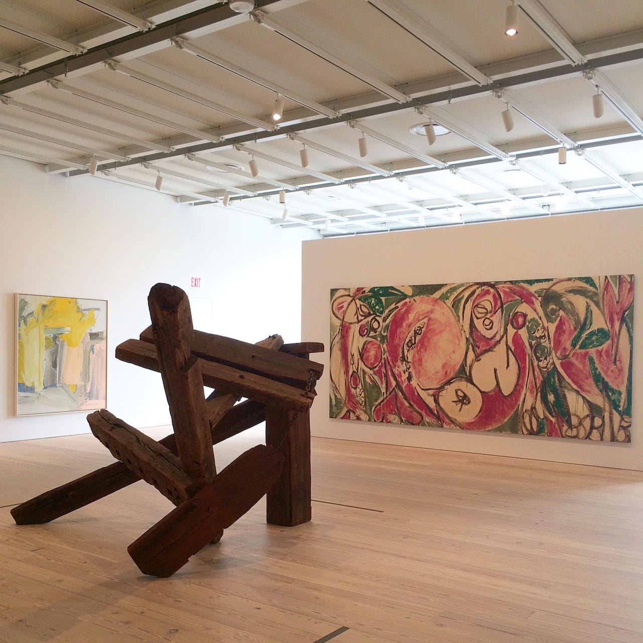 Works by Mark di Suvero, and Lee Krasner in 'America Is Hard to See' at the Whitney Museum (photo by Hrag Vartanian/Hyperallergic)