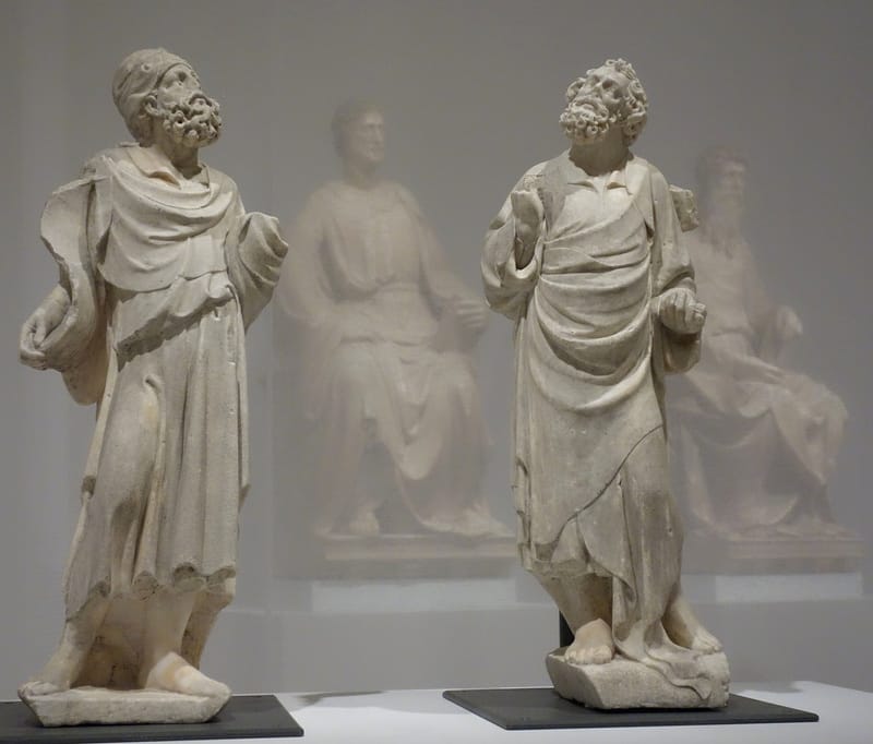 Two marble prophets by Donatello from 1406–10, sculpted for the bell tower of Florence Cathedral (photo by Allison Meier/Hyperallergic)