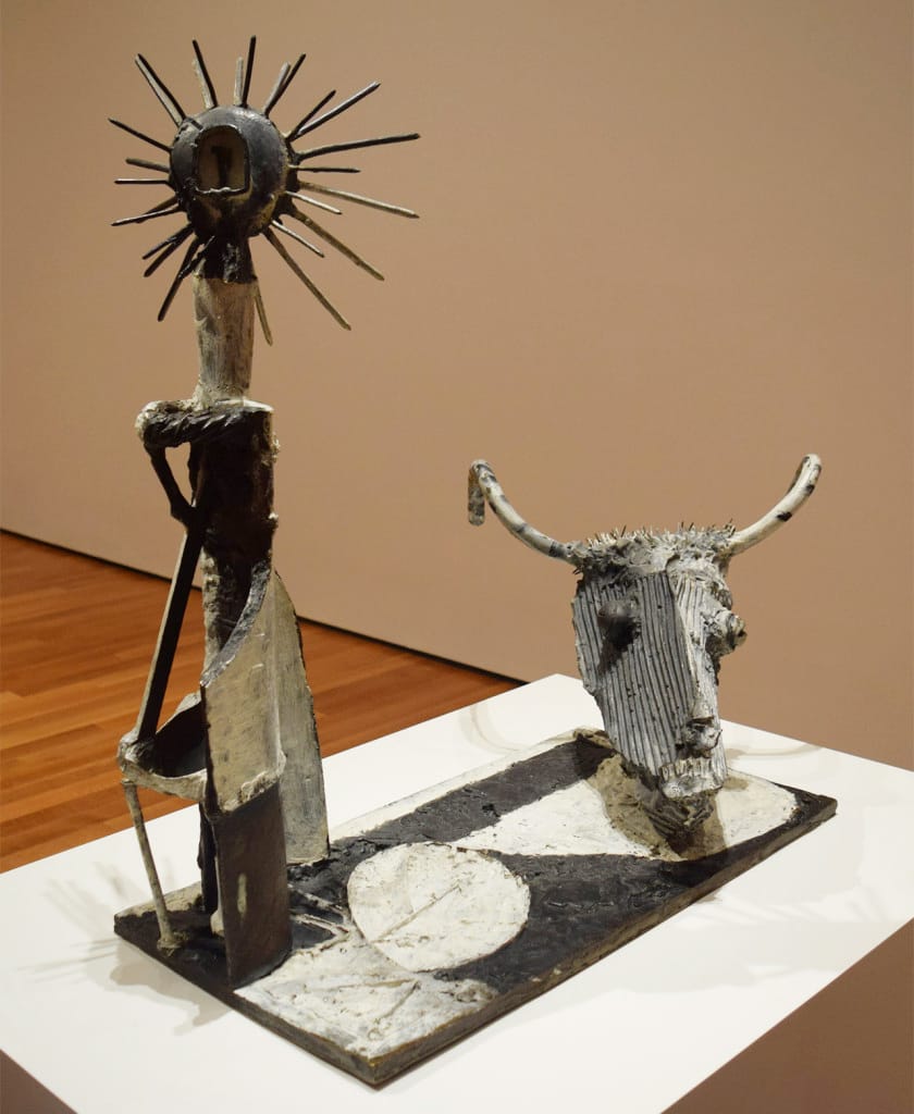 Pablo Picasso, “Goat Skull with Bottle” (1951) (photo by Benjamin Sutton/Hyperallergic)