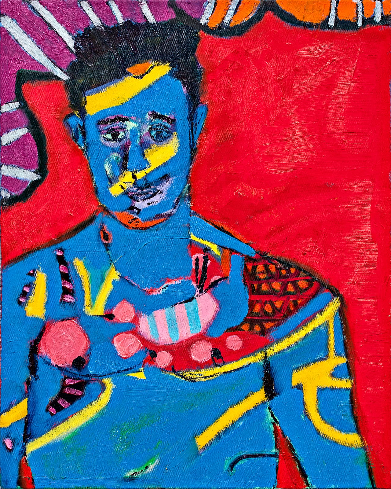 Wayne Koestenbaum, "Blue David with Insignia" (2013), oil on canvas, 20 x 16 inches