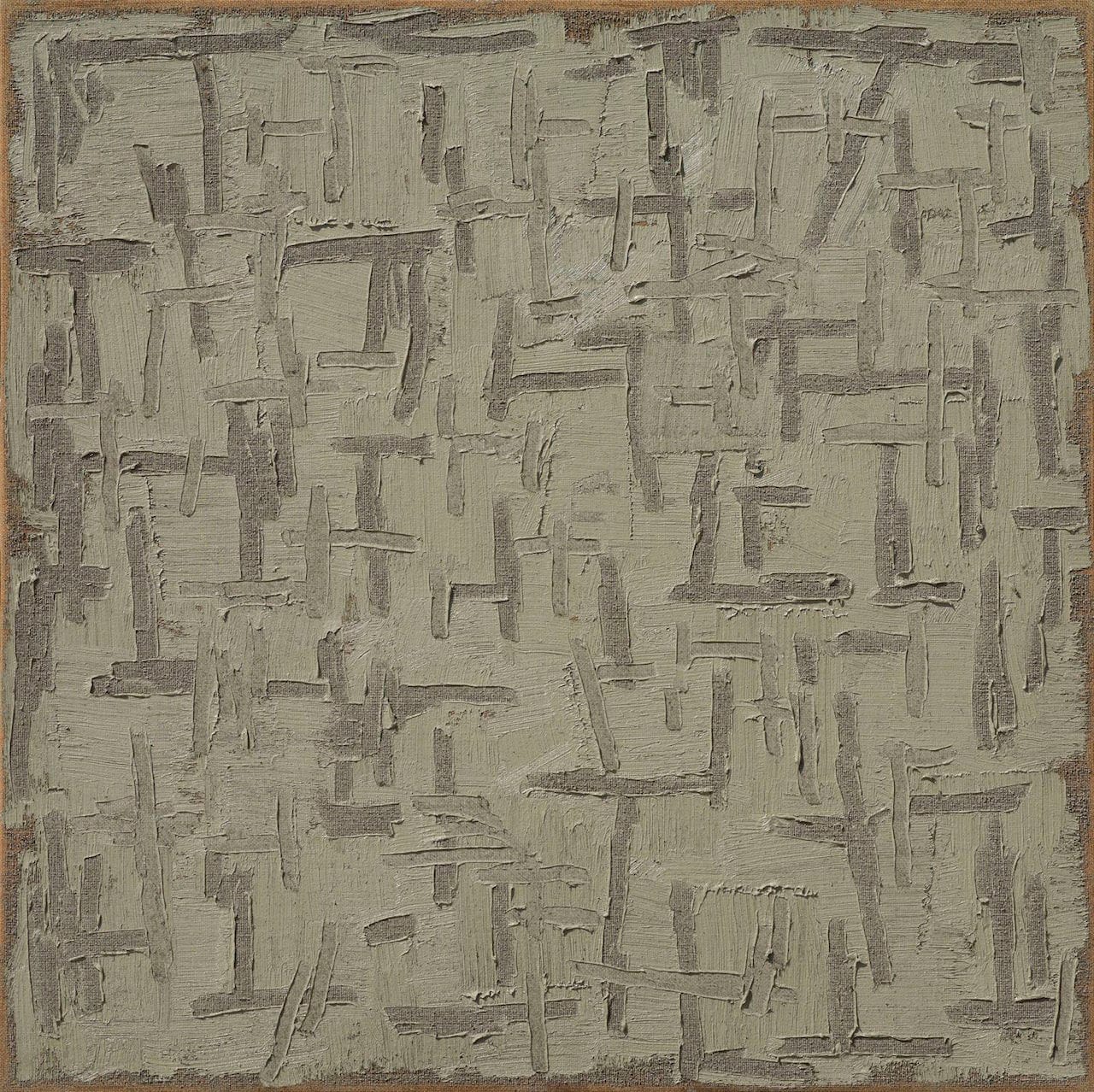 Ha Chong-hyun, "Conjunction 96-151" (1996), oil on hemp cloth, 72.83 x 72.83 in. (courtesy Tina Kim Gallery)