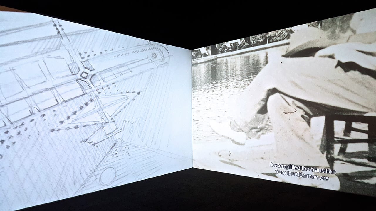 Installation view, 'Dor Guez: The Sick Man of Europe: The Architect' at the Museum of Contemporary Art Detroit