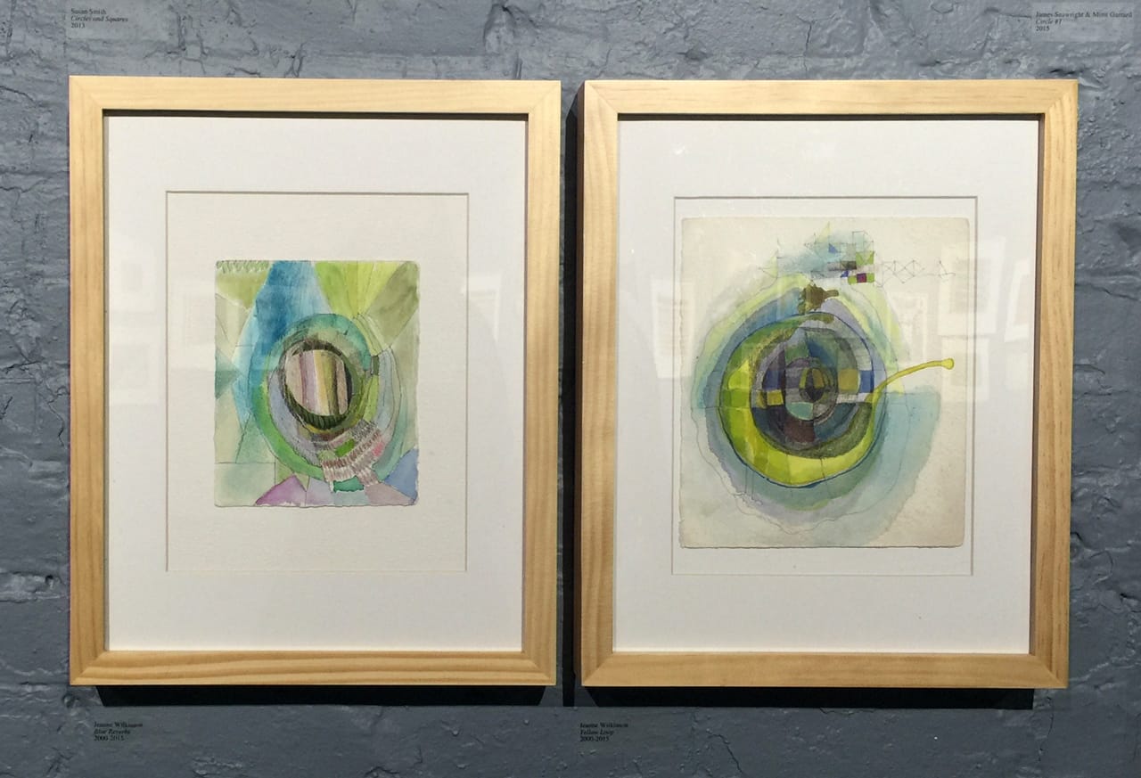 Jeanne Wilkinson, left to right: "Blue Reverbs" (2000–15), "Yellow Loop" (2000–15)