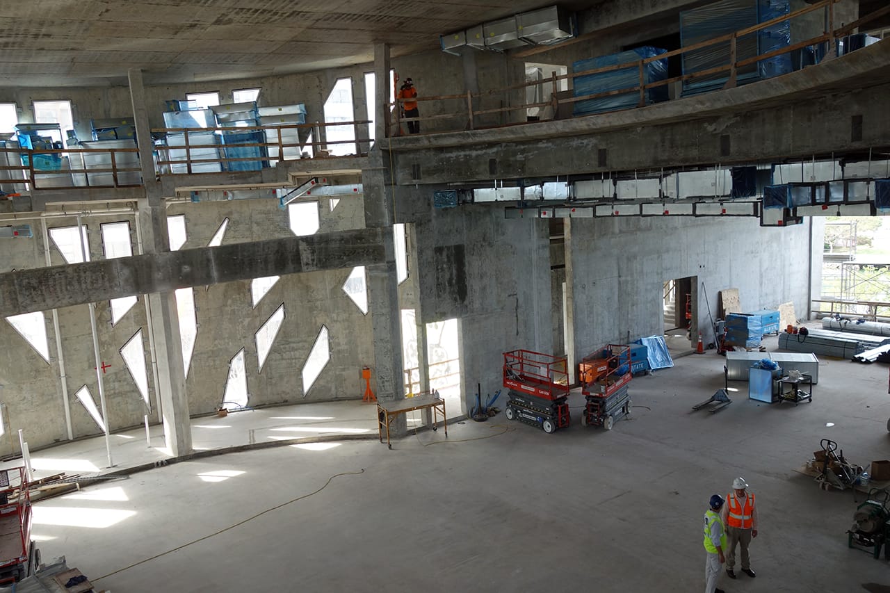 Inside the under-construction Faena Forum in Miami Beach, designed by Rem Koolhaas and OMA