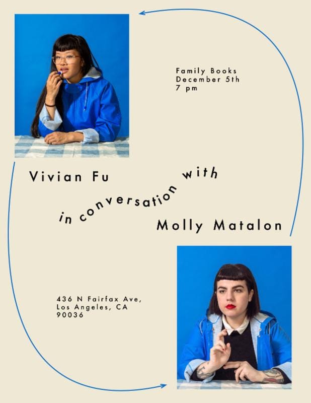 Vivian Fu in conversation with Molly Matalon (via facebook)