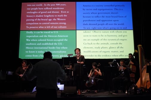 Charles Gaines, "Manifesto" MOMA Performance (2014) (Photo by Julieta Cervantes, via redcat.org)