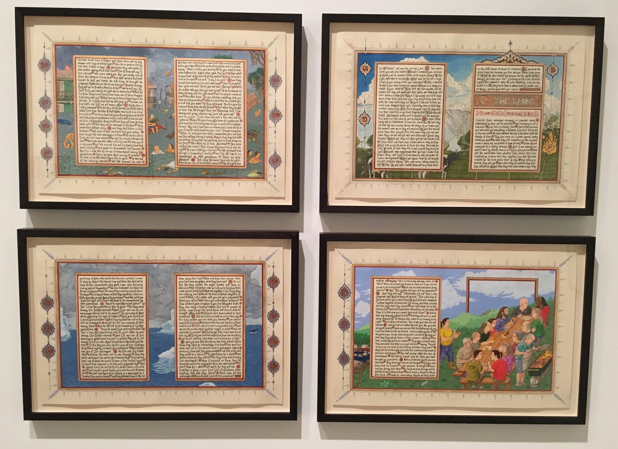 Sandow Birk, “American Qur’an, Sura 36 C/37 A-D” (2014), ink and gouache on paper