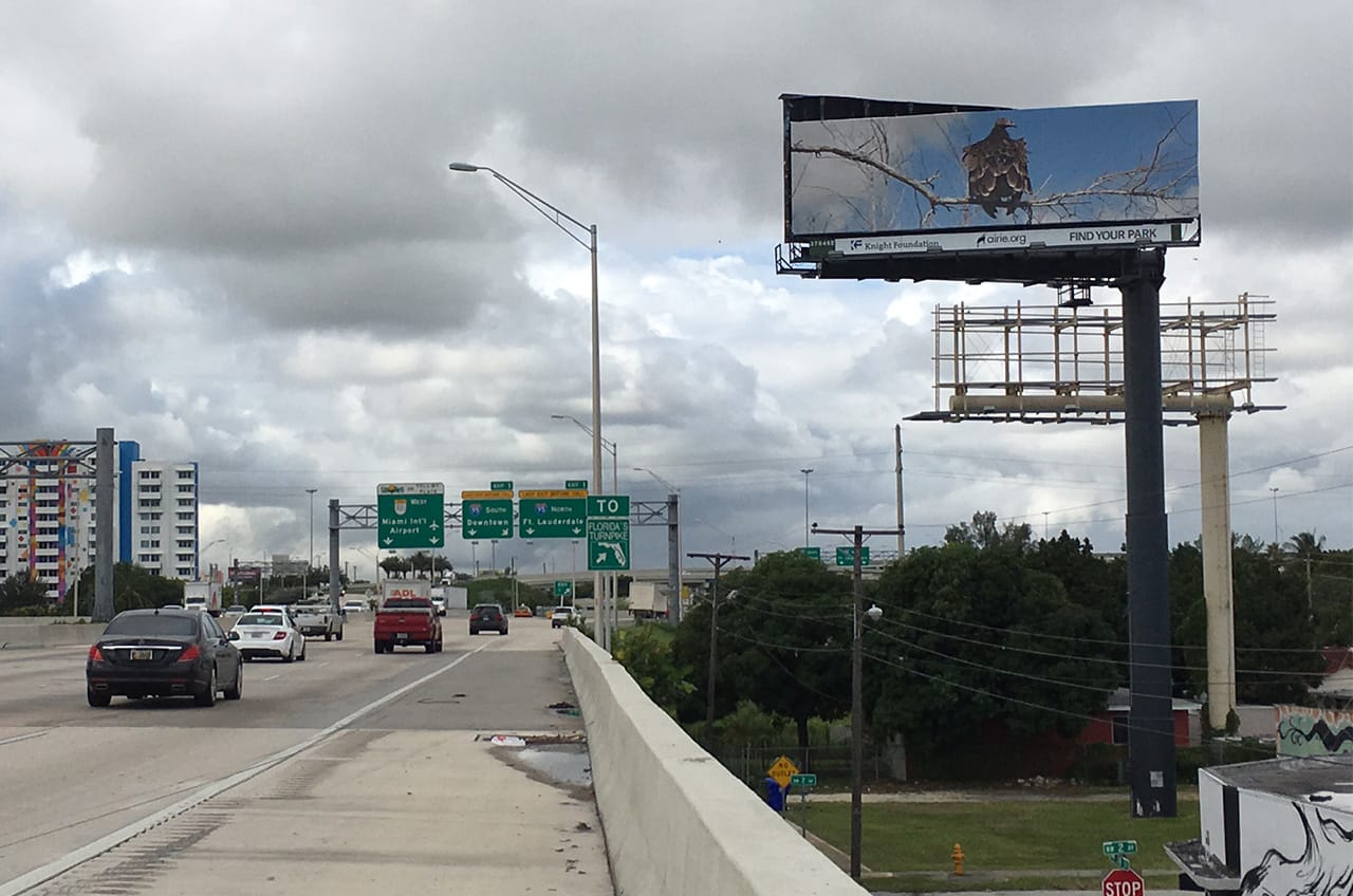 For those in Miami this week, they may have spotted this unconventional billboard image by artist Susan Silas. Visible from I-195 on the way in from Miami Beach in Wynwood, the project evolved out of her residency in Everglades National Park. The project is sponsored by the Knight Foundation, the Everglades Park and AIRIE (Artists in Residence in the Everglades). (image courtesy the artist)