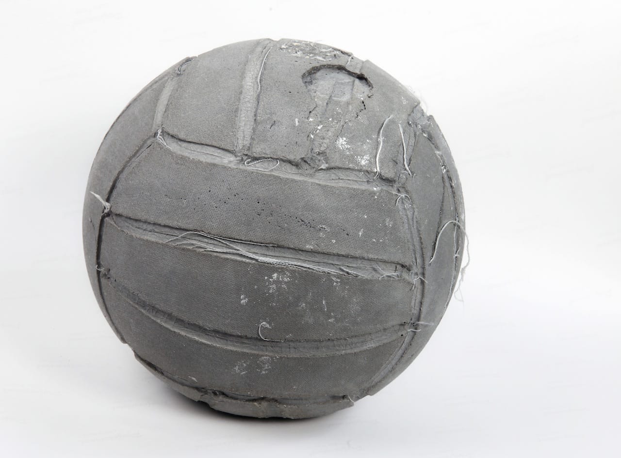 Khaled Jarrar, "Volleyball" (2013), reconstituted concrete from separation wall, 20 cm diameter (photo by the artist)