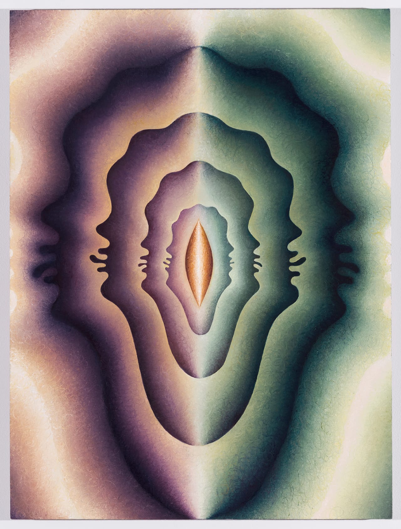 Loie Hollowell, "Lick Lick in Green, Purple and Yellow," oil on linen and panel, 28 x 21 in