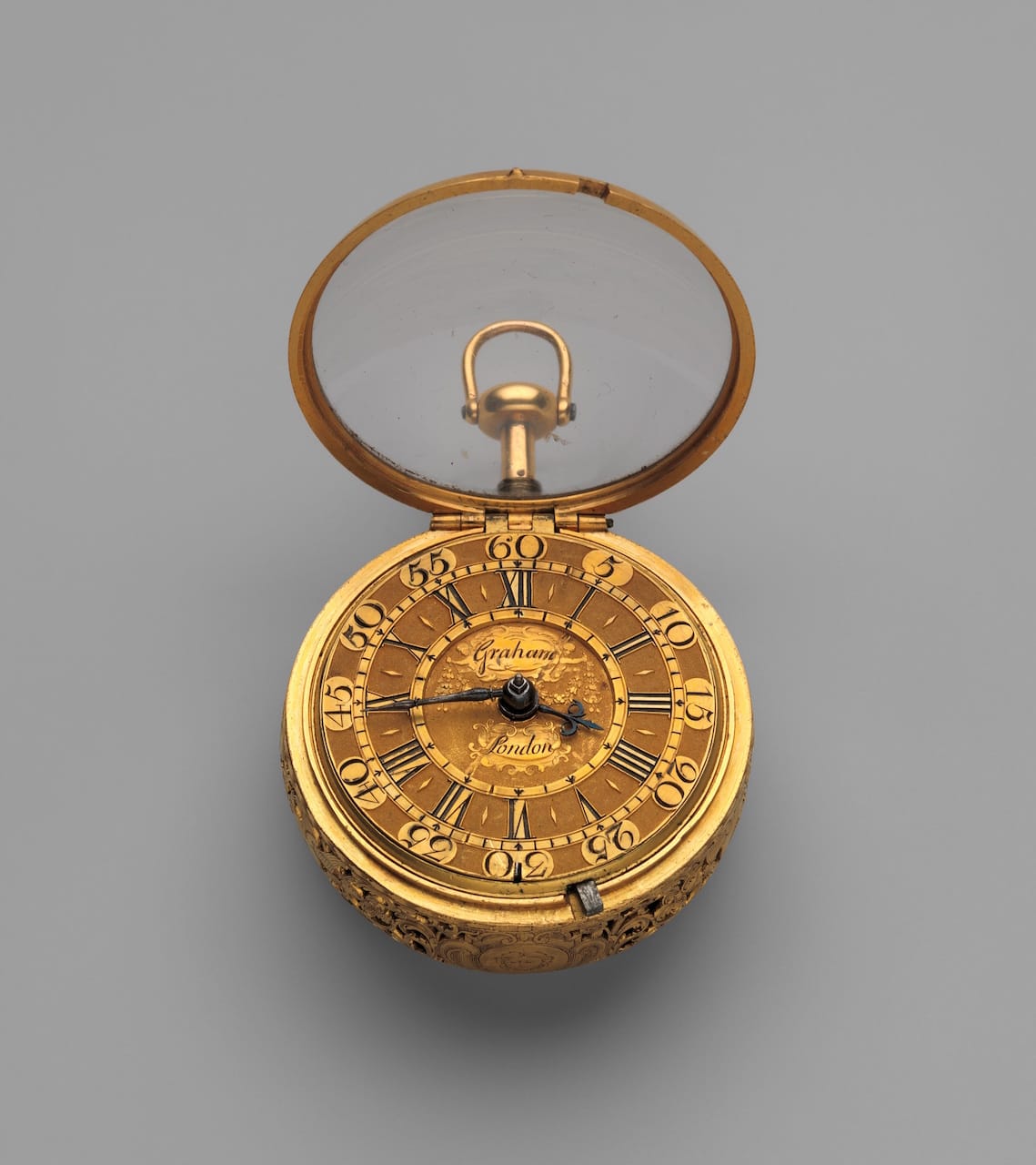 Watchmaker: George Graham (British, 1673–1751) 1719–20 Medium: Outer case, inner case, and champlevé dial: gold; Movement: gilded brass and partly blued steel The Metropolitan Museum of Art, Gift of Captain Newton H. White Jr. U.S.N., 1952
