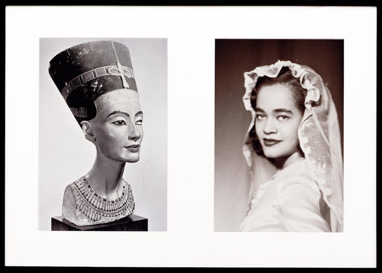 Lorraine O'Grady, "Miscegenated Family Album (Sisters I), L: Nefernefruaten Nefertiti; R: Devonia Evangeline O'Grady" (1980/1994), Cibachrome prints, 26h x 37 in (image courtesy Alexander Gray Associates, New York)