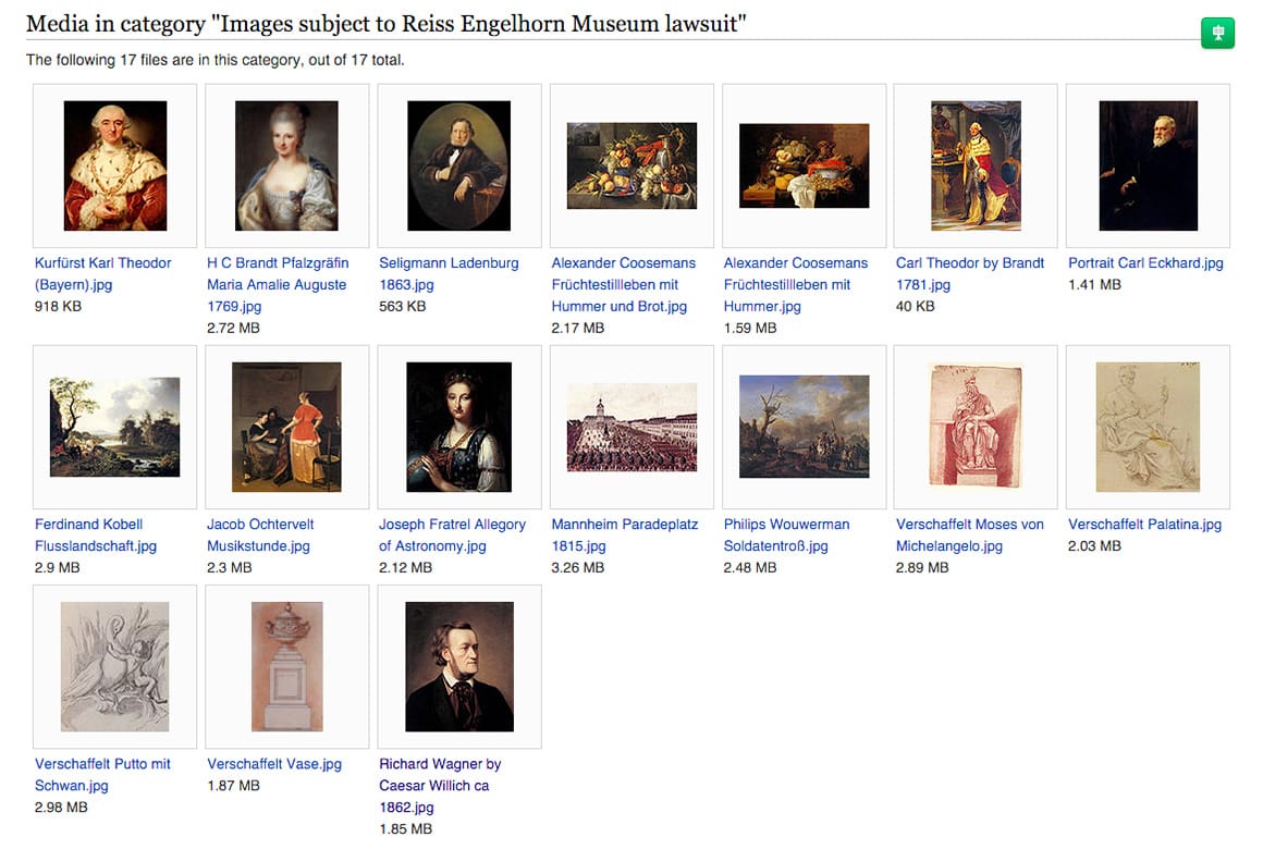 A gallery of the images that are the subject of the Reiss Engelhorn Museum lawsuit on Wikimedia Commons. (screenshot by the author)