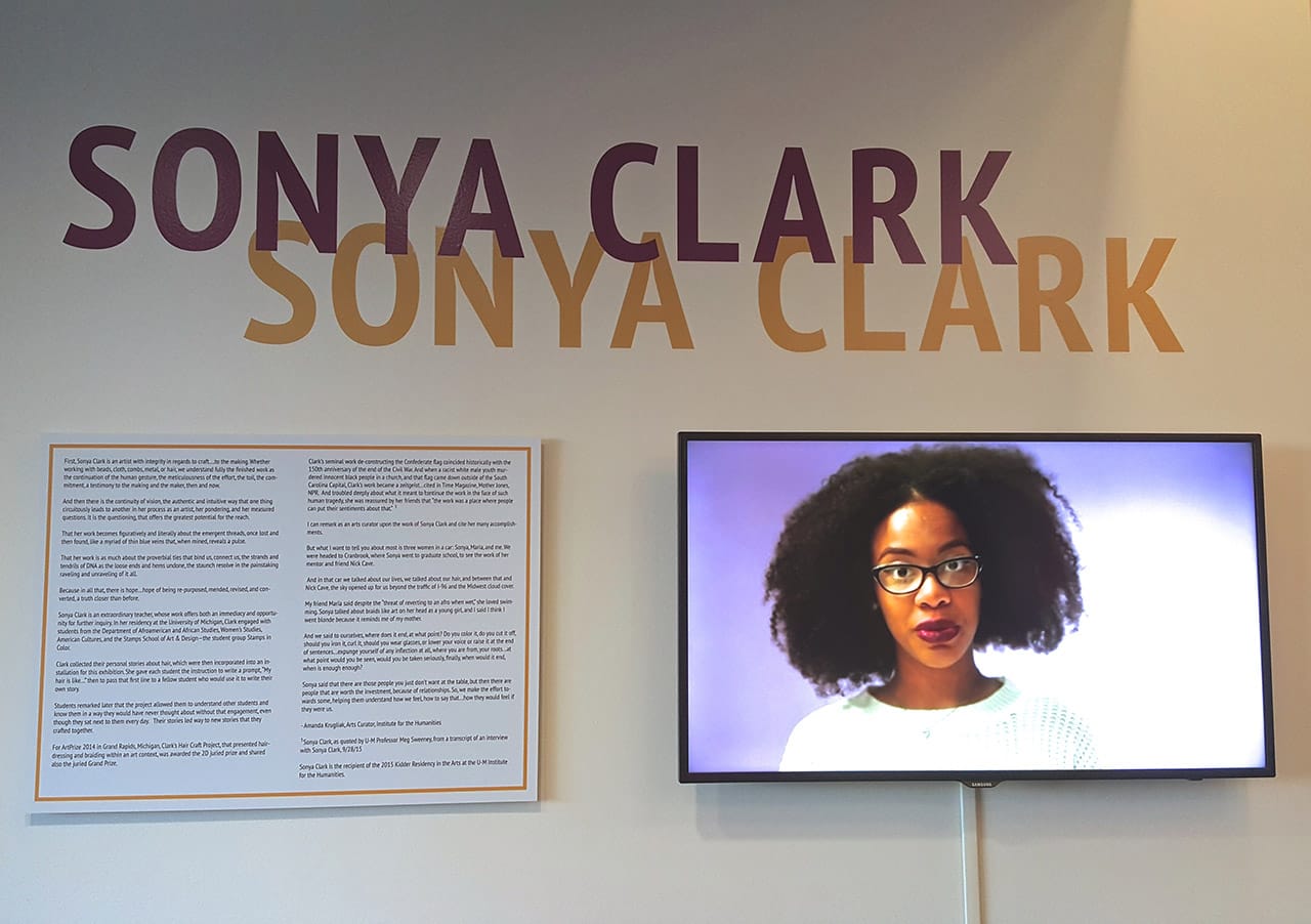 Installation view, 'Sonya Clark' at the Institute for the Humanities, University of Michigan (all photos by the author for Hyperallergic)